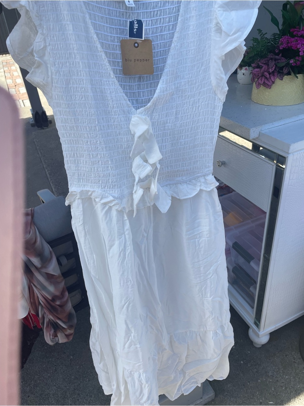 Blue pepper white long dress